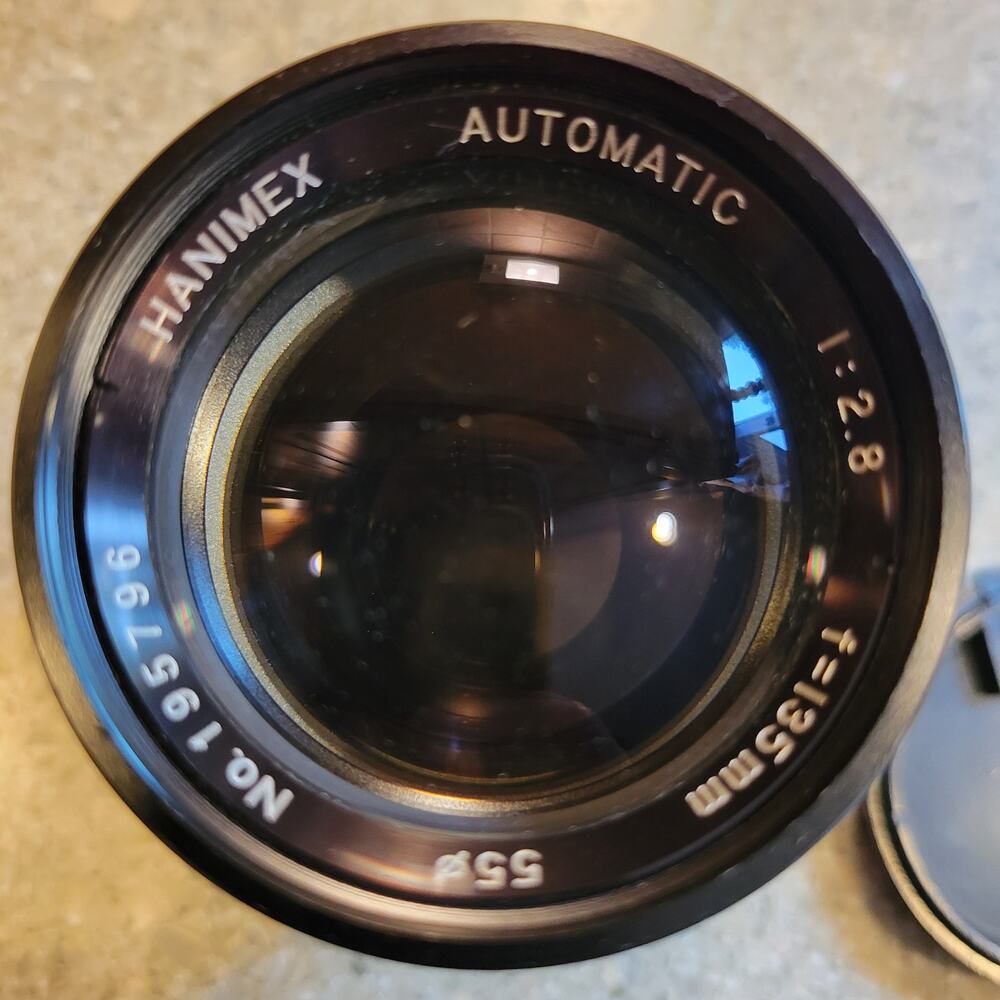 Hanimex Automatic 135mm f/2.8 Telephoto Lense No. 195756 & Leather Carry Pouch